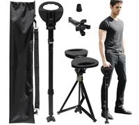 ALEVMOOM Baston Silla Plegable para Mayores y Adultos, Bastón con Asiento Plegable Ajustable 2 en 1, Muletas Adulto con Bolsa de Transporte Adecuado para Acampar y Hacer Senderismo