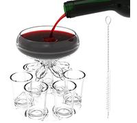 ALEVMOOM Dispensador y soporte de 6 vasos de chupito, dispensadores de bebidas para fiestas, vertedor de chupito acrílico sin contacto para jugo, whisky, cóctel, regalos para el hogar con cepillo