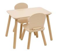Alex Beige - Juego de mesa y silla infantil resistente al agua - Mueble de dormitorio, sala de juegos - Niña y niño - Madera, bordes redondeados (1 mesa + 2 sillas Beige)