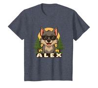 Alex - Diseño de Lobo con Nombre para Niños Camiseta, Niños, Azul Jaspeado, 4 años