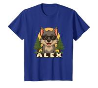 Alex - Diseño de Lobo con Nombre para Niños Camiseta, Niños, Azul Real, 8 años