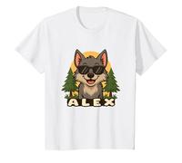 Alex - Diseño de Lobo con Nombre para Niños Camiseta, Niños, Blanco, 4 años