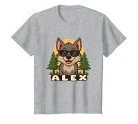 Alex - Diseño de Lobo con Nombre para Niños Camiseta, Niños, Gris Jaspeado, 8 años