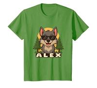 Alex - Diseño de Lobo con Nombre para Niños Camiseta, Niños, Hierba, 2 años