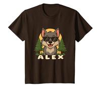 Alex - Diseño de Lobo con Nombre para Niños Camiseta, Niños, Marrón, 10 años