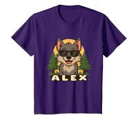 Alex - Diseño de Lobo con Nombre para Niños Camiseta, Niños, Morado, 12 años