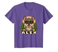 Alex - Diseño de Lobo con Nombre para Niños Camiseta, Niños, Morado Jaspeado, 2 años