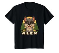 Alex - Diseño de Lobo con Nombre para Niños Camiseta, Niños, Negro, 10 años
