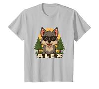 Alex - Diseño de Lobo con Nombre para Niños Camiseta, Niños, Plata, 12 años
