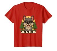 Alex - Diseño de Lobo con Nombre para Niños Camiseta, Niños, Rojo, 10 años