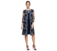 Alex Evenings Midi Scoop Neck Shift Dress with Jacket (Petite and Regular) Vestido, Azul Marino, 46 para Mujer