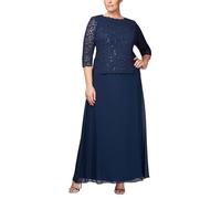Alex Evenings Plus Size Stretch Lace Bodice Mock One Piece Gown Vestido para ocasión Especial, Azul Marino, 56 para Mujer