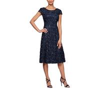 Alex Evenings Tea Length Mother of The Bride Dress with Rosette Lace Detail (Petite and Regular Sizes) Vestido para ocasión Especial, Azul Marino, 44 para Mujer