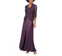 Alex Evenings Two Piece Mother of The Bride Dress with Lace Jacket (Petite and Regular Sizes) Vestido para ocasión Especial, Berenjena, 38 (Pack de 2) para Mujer