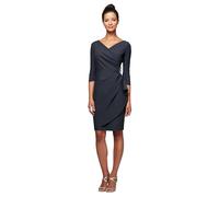 Alex Evenings Vestido de Manga 3/4 de Vaina Corta Adelgazante con Escote excedente cóctel, Gris Oscuro, 44 Pequeño para Mujer