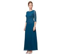 Alex Evenings Vestido de una Pieza con corpiño de Encaje elástico de Manga 3/4 para Mujer para Madre de la Novia (Talla pequeña y Regular), Pavo Real, 8 Petite
