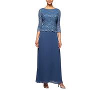 Alex Evenings Vestido de una Pieza con corpiño de Encaje elástico de Manga 3/4 para Mujer para Madre de la Novia (Talla pequeña y Regular), Azul Wedgewood, 12 Petite