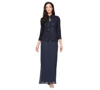 Alex Evenings Vestido Largo Jacquard con Cuello mandarín para Mujer (Petite Regular) Ocasión Especial, Azul Marino, 48