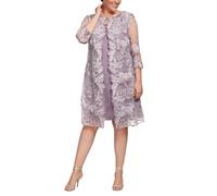 Alex Evenings Vestido Recto Midi con Cuello Redondo y Chaqueta de Talla Grande ocasión Especial, Orquídea ahumada, 54 Más para Mujer