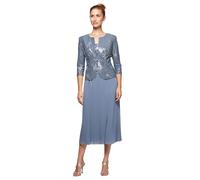 Alex Evenings Vestido Tipo Chaqueta para Mujer, Bodas, Eventos Formales (Tallas pequeñas y Regulares), Azul Acero, 8 Petite
