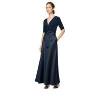 Alex Evenings Women's Ballgown Formal Event Dress with Pockets and Tie Belt (Petite and Regular Sizes), Navy Satin, 10