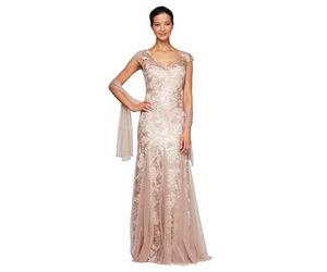Alex Evenings Women's Embroidered Dress with Illusion Neckline
