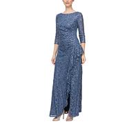 Alex Evenings Women's Long 3/4, Mother of The Bride Dress w/Cascade Ruffle and Front Slit, (Petite and Regular Sizes), Wedgewood Sleeve, 12