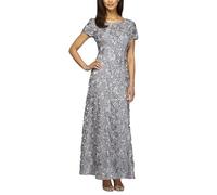 Alex Evenings Women's Long A-Line Rosette Dress with Short Sleeves Sequin Detail, Dove, 12