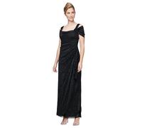 Alex Evenings Women's Long Cold Shoulder Dress (Petite and Regular Sizes), Black Glitter, 16