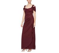 Alex Evenings Women's Long Cold Shoulder Dress (Petite and Regular Sizes), Fig Glitter, 8