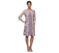 Alex Evenings Women's Midi Scoop Neck Shift Dress with Chiffon Trim Jacket
