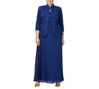 Alex Evenings Women's Plus-Size Gown and Mandarin Jacket Set, Electric Blue, 22W