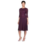 Alex Evenings Women's Sequin Lace Mock Dress (Petite and Regular), Short Deep Plum, 10