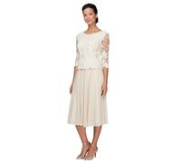 Alex Evenings Women's Tea Length Embroidered Bodice Mock Dress (Reg and Petite), Taupe, 8