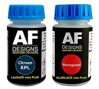 Alex Flittner Designs Lápiz de retoque compatible con Citroen KPL Bleu Montebello Nacre + barniz transparente cada uno de 50 ml Set de pintura base