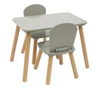 Alex - Juego de mesa y silla infantil resistente al agua - Mueble de dormitorio, sala de juegos - Niña y niño - Madera, bordes redondeados, blanco (1 mesa + 2 sillas verde)