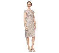 Alex Short Floral Embroidered Cocktail Sheath Dress, Wedding Guest, Formal Gown (Petite and Regular Sizes) Vestido de cóctel, Bordado de champán, 46 Mujeres