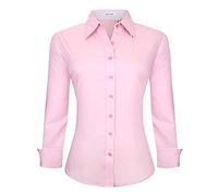 Alex Vando Camisa de Trabajo para Mujer, Antiarrugas, Ajuste Regular, Manga Larga, Rosa, XL