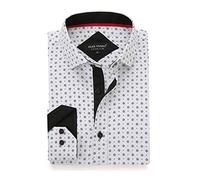 Alex Vando Camisa de vestir estampada para hombre de manga larga con botones de ajuste regular, White709, Small