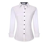 Alex Vando Camisas de Vestir para Mujer, Ajuste Regular, Manga Larga, Camisa de Trabajo elástica, Blanco, L