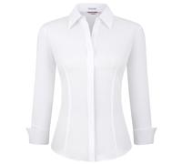 Alex Vando Camisas de Vestir para Mujer, Ajuste Regular, Manga Larga, Camisa de Trabajo elástica, Solapa Oculta Blanco, M