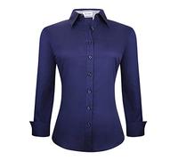 Alex Vando Camisas de Vestir para Mujer, Ajuste Regular, Manga Larga, elástica, Camisa de Trabajo, Azul Marino, XL