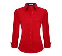 Alex Vando Camisas de Vestir para Mujer, Ajuste Regular, Manga Larga, elástica, Camisa de Trabajo, Rojo, M