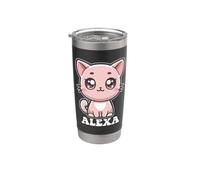Alexa - Lindo diseño de gatito para niñas con nombre Alexa Vaso térmico de acero inoxidable de doble pared