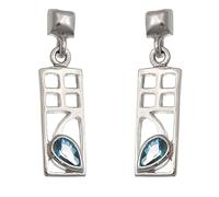 Alexander Castle Charles Rennie Mackintosh - Pendientes de plata de ley 925 con topacio azul para mujeres, adolescentes y niñas, con caja de regalo de joyería, 18 mm x 7 mm, Plata de ley, topacio azul