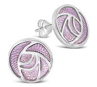 Alexander Castle Charles Rennie Mackintosh - Pendientes de plata de ley 925 esmaltados con rosa rosa para mujer, pendientes de tuerca con caja de regalo, 15 mm x 15 mm