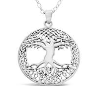 Alexander Castle Collar con colgante de árbol de la vida celta de plata de ley 925 para mujer, Yggdrasil Crann Bethadh con cadena de plata de 45,7 cm y caja de regalo de joyería, 24 mm, Plata