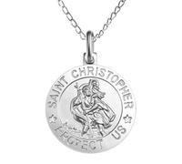 Alexander Castle Collar con colgante de San Cristóbal de plata de ley de 18 mm, cadena de plata de ley y caja de regalo para joyas, grabado "SAN ChristOPHER PROTECT US", Plata esterlina