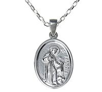 Alexander Castle Collar con colgante reversible de plata de ley 925 de San Francisco y San Antonio para hombres, mujeres, niños y niñas, con cadena de plata de 45,7 cm y caja de regalo de joyería,