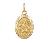 Alexander Castle Medalla de oro macizo de 9 quilates con colgante de San Cristóbal - con caja de regalo para joyas - grabado «Saint Christopher Protect Us», Oro amarillo